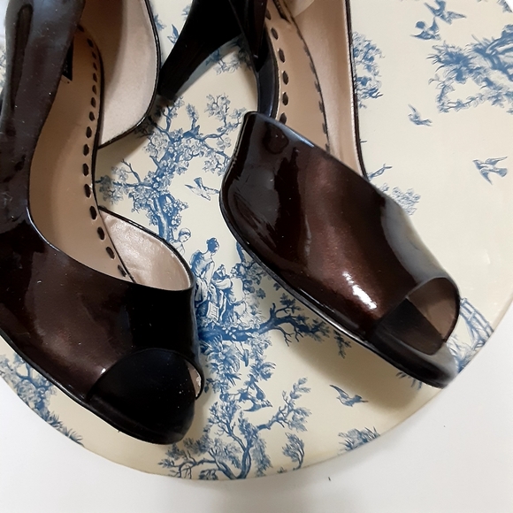 ALEX MARIE Brown Patent Open Toe Heels 7 1/2 M - Picture 4 of 10